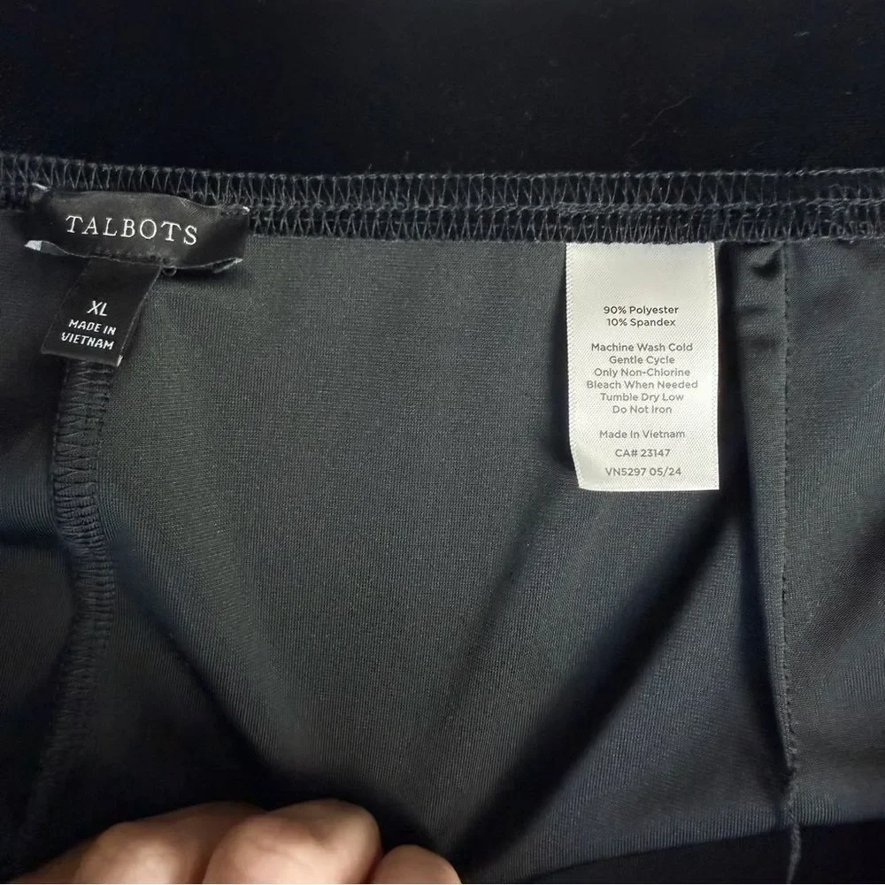 Talbots Black Velvet Midi Maxi Skirt XL Pull On Stretch Elastic Waist Back Slit